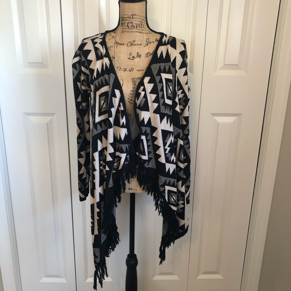 Tribal print open waterfall cardigan